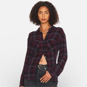 Bella Dahl Two-Pocket Flannel Plaid Button-Down – Boysenberry (XS, Runs Large)